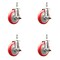 Service Caster 5 Inch 316SS Red Polyurethane Swivel 3/8 Inch Threaded Stem Caster Set Brake SS316TS20S514-PPUB-RED-TLB-381615-4 - alternate 1